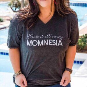 Momnesia Heathered Black V-Neck Short Sleeved Tee